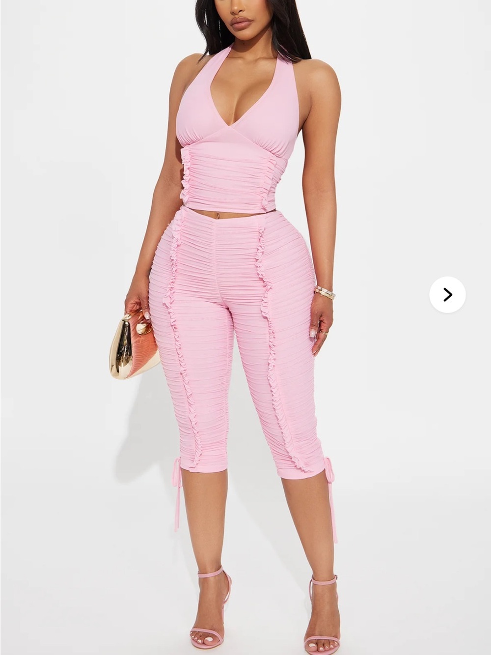 Fashion Nova Pink Ruched Capri Pants